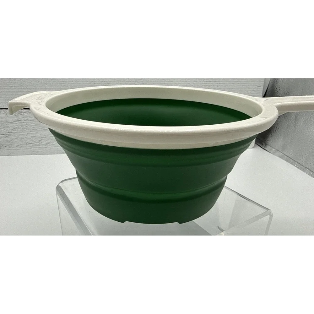Vtg Farberware Colander Strainer Collapsible‎ White Green Pot Hook Long Handle